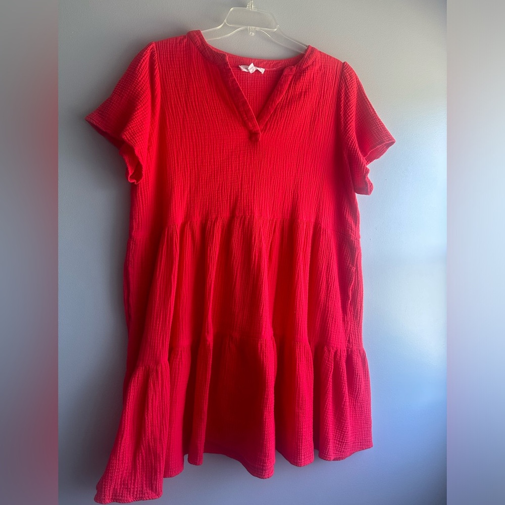 Lucky Brand Red Textured Tiered Dress